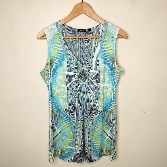 Apt 9 Sublimation Top Beaded Jewel Sleeveless Geometric - Picture 1 of 9